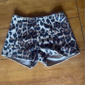 Sequin Leopard Print Women's Shorts - Brown